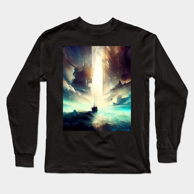 Ship Travel in another dimension world abstract Long Sleeve T-Shirt by TomFrontierArt